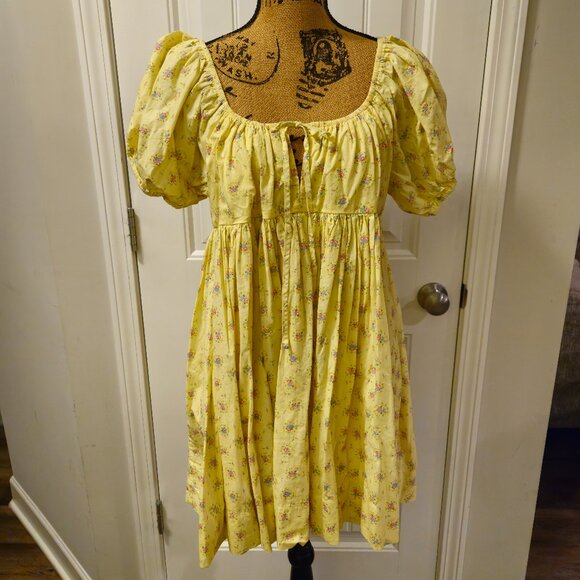 *SOLD *Mable CASSIDY PEASANT MINI DRESS Size L Yellow - Picture 5 of 16